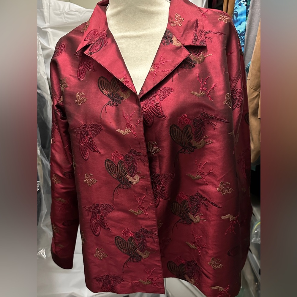 Chico’s 100% Silk with Rayon Embroidery Shacket, 3/16/XL